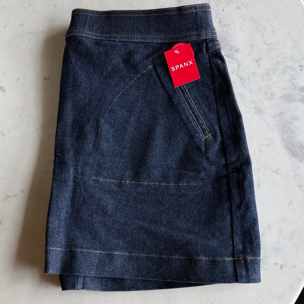 SPANX Raw Indigo Denim Mini Skirt